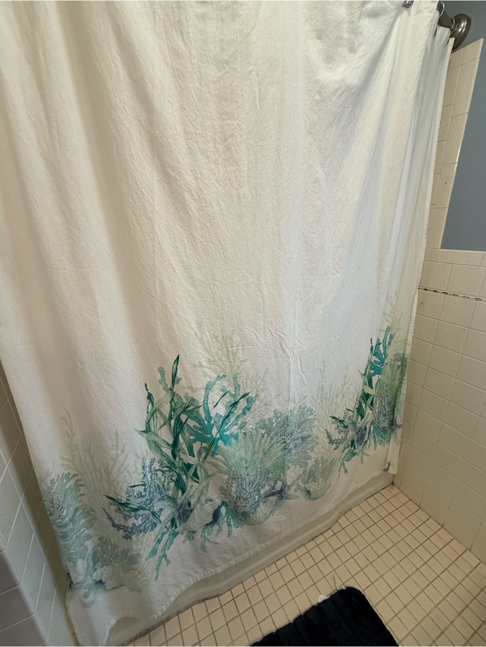 Teal Botanical Border Shower Curtain - Unbranded